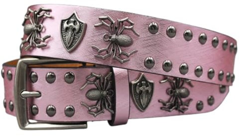 AGUTALITHIC Nietengürtel Gürtel Mit Spinne Und Rundnieten Im Punk Goth Style,Glänzendes Ledergürtel Für Damen Und Herren Gothic Kleidung Zubehör(105cm/41, Pink)