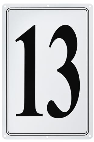 M METERXITY Aluminum Number Sign 13 11.8 Inch, Black Text On White | Rust Free Waterproof Reflective Plate, for Garden, Door, Mailbox, Parking Lot, House Number Wall Decor Sign