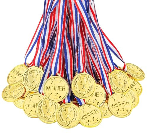 Sporgo 100 Stück Goldmedaille für Kinder: Gewinner Goldmedaillen, Gold Medaille mit Gravur für Kinder, Goldfarbene Siegermedaillen für Geburtstage, Sportauszeichnungen, Partygeschenke