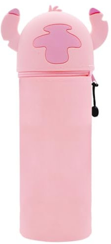 GDFJBG Federmäppchen 2 in 1 aus welchem Silicon,Kawaii Cartoon Stand Up Federmäppchen für Schreibwaren Unisex Kapazität Mäppchen Kosmetiktasche Bleistifttasche Niedliche (Sitzen Rosa)