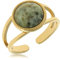 Made by Nami Boho Ring Gold Damen mit Edelstein Ring Verstellbar aus Chirurgischem Edelstahl 316 Geschenke für Frauen Wasserfester Schmuck (Grauer Stein)