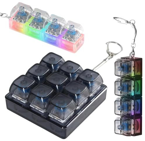 3 PCS Keyboard Fidget Toy, 4 Key Fidget Keyring with LED Lights, Clinky Stress Relief Fidget Keyboard for Adults Kids, Anxiety Adhd Fidget Toys with Carabiner(Black+White)