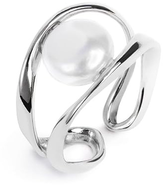 NADIR Marlù Damen-Ring offener Ring Stahl silber mit Perle 33AN0022W-S, Edelstahl, Aquamarin