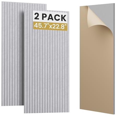 SVILINEK Lot de 2 panneaux acoustiques insonorisants 3D autocollants et insonorisants 3D pour salon – 116 x 58 cm – Gris – 0,75 m²