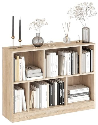 KOMTO Bücherregal Sonoma Eiche - Regal Wohnzimmer mit 6 Fächern, Bookshelf, Würfelregal für Schlafzimmer, Kinderzimmer, Arbeitszimmer | Standregal Rectolibra 110 x 80 x 30 cm
