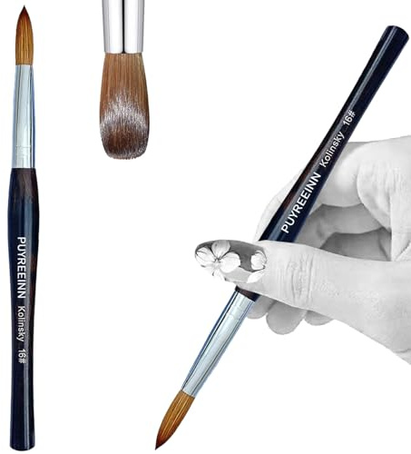 PUYREEINN Brosse à ongles acrylique avec poils Kolinsky purs, manche en bois d'ébène et brosse à ongles 100 % Mink Sable Hair Brosse à ongles gel pour force acrylique et extension des ongles #8, 10