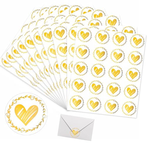 EUYKQNOI 10 Stück Herz Sticker Gold - Elegante selbstklebende Herzaufkleber für Briefumschläge, Liebesbriefe, Grußkarten, Hochzeitsdekoration, Valentinstag und romantische Geschenkverpackung