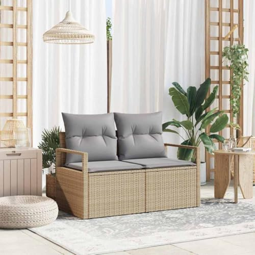 LLEZKBR Outdoor-Möbel, Sitzgelegenheit, Gartensofa mit Kissen, Beige, 120 x 62 x 69 cm, Polyrattan