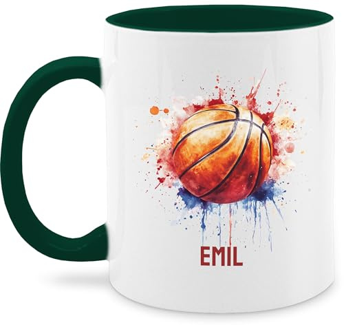 Tasse Tassen 325ml - Basketball - Ball Watercolor personalisiert - Gadget Training Zeug - 325 ml - Dunkelgrün - basketballer motiv motive fan personalisierte für name