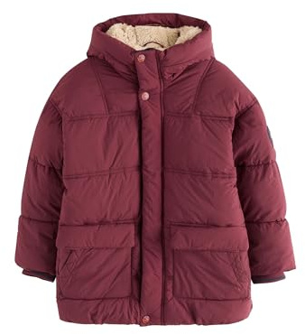 NEXT Jungen Wattierter, spritzwasserabweisender Mantel mit Teddyfellfutter Burgunderrot 116-122