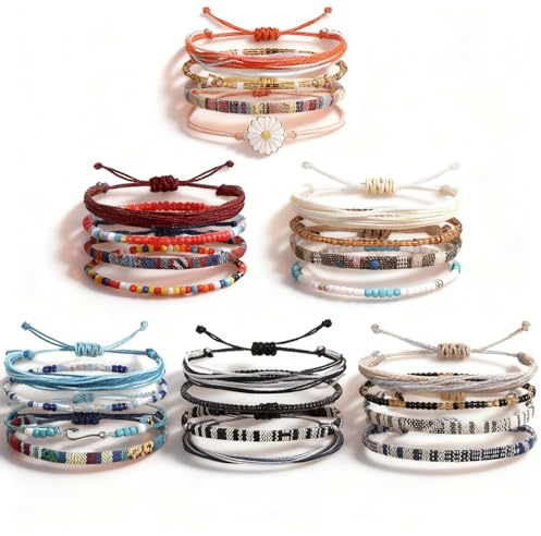24 Pcs Multicolore Bracelets D'amitié bracelet tissu femme bracelets d' tressés pour Femme et Fille Bracelet de Plage Surfeur, Amitié, Tissu Cordon, Perles Boho - Bracelets de Cheville