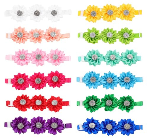 VILLCASE 12 Stück Teiliges Verstellbares Haustier mit Blumen und Strass Kleine Hunde und Welpen Fliege Atmungsaktiv und Langlebig Modisches Accessoire für Fotos Partys und Alltag