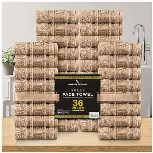 GC GAVENO CAVAILIA 100% Cotton Face Cloths Towels | Ultra-Soft 36 Pack Flannel Face Cloth for Makeup Removal & Skincare | Reusable Wash Cloths |Durable Face Towels for Hotel, Spa, Gym 33x33cm, Natural