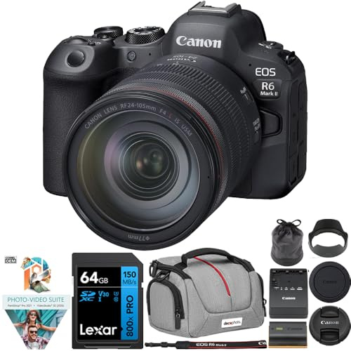 Canon R6 Mark II Full-Frame 24.2 MP Mirrorless Camera with 24-105mm USM Lens Kit Bundle w/Lexar Premium PRO Blue Series 64GB SDXC Memory Card + Deco Essentials Camera Bag + Corel Photo Video Suite