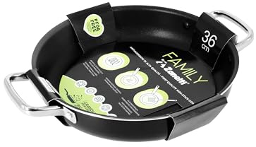 Zanetti, Cacerola antiadherente de 36 cm de grosor y 2,5 mm de grosor, apta para todo tipo de fuegos, incluida inducción, asas de acero, interior de color negro, exterior negro