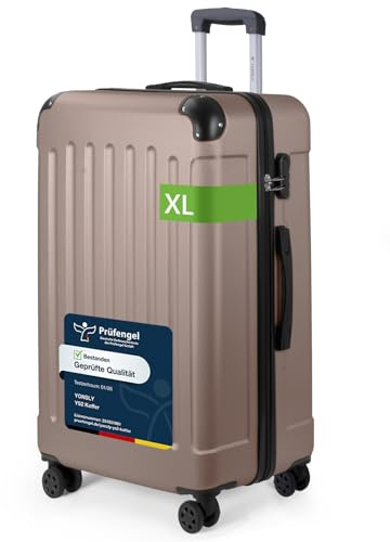 YONSLY Trolley Koffer, Reisekoffer Suitcase, Rollkoffer Handgepäck, Hartschalenreisekoffer, Teleskopkoffer mit 4 Rollen 360°, Zahlenschloss, Gummigriff für Tourismus, Reisen(XL, Champagner)