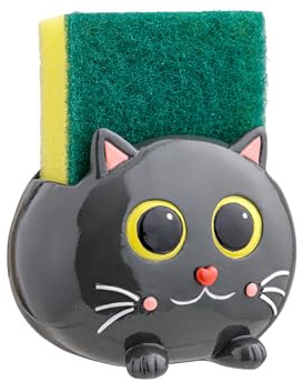 Baroni Home Porte-éponge de cuisine pour évier, porte-éponge pour évier de cuisine, fantaisie (chat noir)
