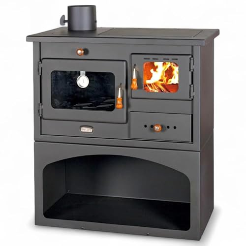 Prity 1P34 Holzofen mit Backofen, linksöffnend, Türscharnier links, Gusseisen-Oberseite, CE-zertifiziert, Festbrennstoffkocher