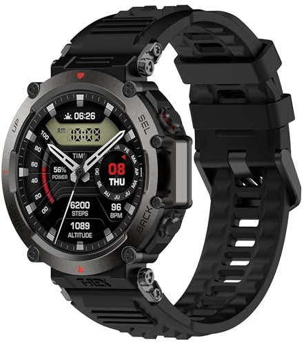 Wigento Silikon Armband für Amazfit T Rex Ultra, Sport Design, verstellbar, komfortabel, leicht zu wechseln, strapazierfähiges Uhrenarmband (Schwarz)