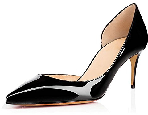 Elashe Spitze Damen Pumps | 6.5CM Bequeme Lack Stilettos | Elegante High Heels Schwarz EU38
