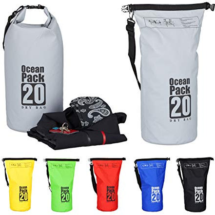 Relaxdays Ocean Pack, 20L, wasserdicht, Packsack, leichter Dry Bag, Trockentasche, Segeln, Ski, Snowboarden, dunkelgrau
