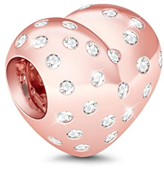 GNOCE Rose Gold Herzform Charm Bead S925 Sterling Silber Du bist mein Einziger Charm Perlen mit Zirkonia für Armband Halskette Weihnachts Schmuck Geschenk