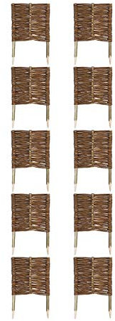 10 x Bordura da Giardino in Vimini - 30 cm x 30 cm – Steccato Decorativo, Bordo per Aiuole, Prato e Orto, Recinzione con Pioli in Faggio per Fiori, Verdure e Sentieri