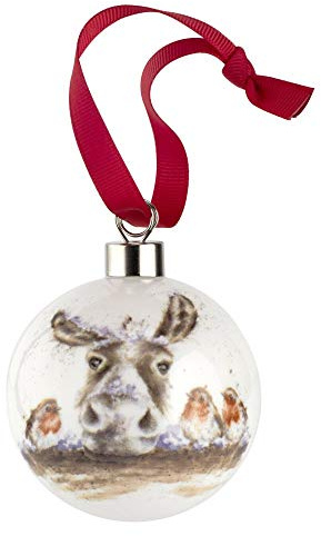 Royal Worcester Wrendale Designs Hanging Ornament | The Christmas Donkey Bauble with Donkey/Robin Motifs | 2.6 Inch | Made from Fine Bone China | Hanging Christmas Tree Ornament