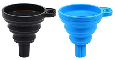 Entonnoir pliable, 2 pièces en gel de silicone souple pliable pour cuisine, huile, eau, poudres, outils de cuisine (bleu et noir)