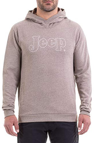 Jeep Herren Invernale Cappuccio Logo Vintage Collo Con Tasche Frontali J9W Unterhemd, Braun meliert/weiß, XXL