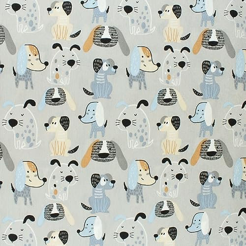Dekostoff Hunde grau/blau