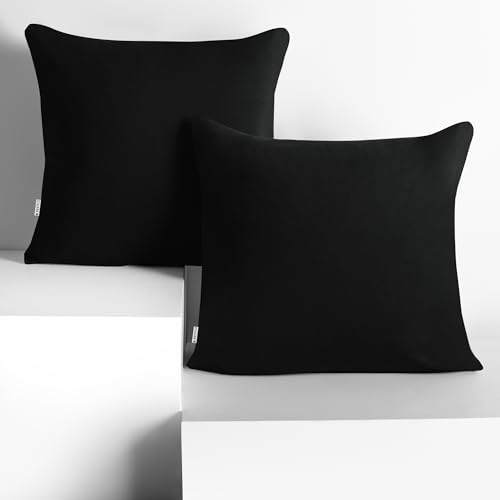 DecoKing 2 Kissenbezüge 50x50 cm Jersey 100% gekämmte Baumwolle Amber | Reißverschluss schwarz