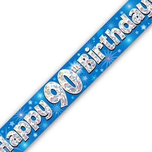 90th Birthday Blue Birthday Party Foil Banner Pennant Age 90