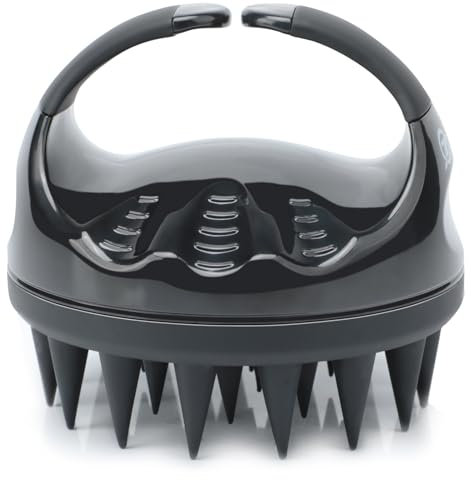 FREATECH Brosse Shampoing Massage Cuir Chevelu avec Poils Longs & Doux en Silicone pour Soin Cheveux et Massage Tete, Brosse Lavage Cheveux Ergonomique pour Pellicules et Croissance Cheveux, Noir