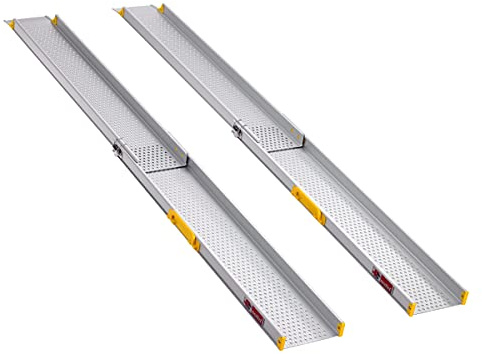 solid Rollstuhlrampe klappbar für Treppen, Türschwelle – 120/210 cm 2 Stück | Aluminium – belastbar bis 270 kg – rutschfeste Oberfläche mit Kantenschutz – Rollator, Scooter, Auto & Bordstein