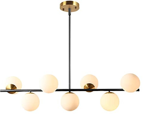 KCO Lámpara colgante lineal de mediados de siglo, moderna lámpara de araña Sputnik de 7 luces, globo de vidrio de leche, isla de cocina, iluminación colgante para comedor, sala de estar, dormitorio