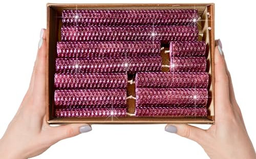 Phoenix Candle Company | Luxury Rose Gold Glitter Pillar Candles Set - 12 Count - Hand-Rolled