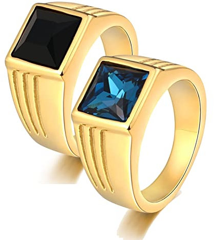 ANAZOZ 2 Stück Eheringe Paarpreis Edelstahl 10Mm Solitärring Siegelring Diamantring mit Zirkonia Partnerringe Partnerringe Set Gold Verkleinern Frau:54 (17.2) & Mann:57 (18.1)