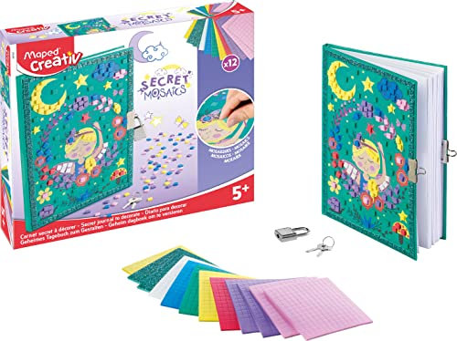 Maped CREATIV - Bastel- und Gestaltungs-Set SECRET MOSAICS - Tagebuch zum Gestalten mit selbst-klebenden Mosaik-Steinchen, bunt