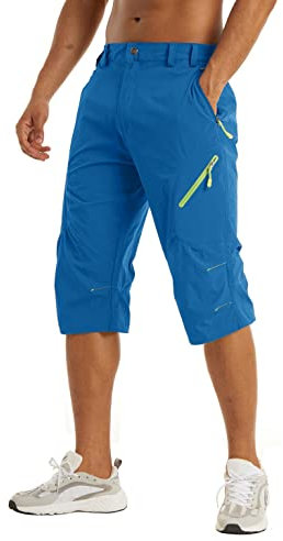 KEFITEVD 3/4 Hose Herren MTB Shorts Leicht Outdoorhose Kurz Fahrradhose Capri Hose Sommer Shorts Atmungsaktiv Trekkinghose Freizeit Strandhose Hellblau 32