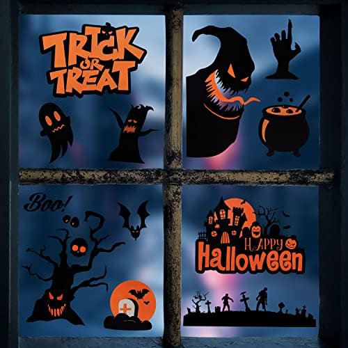 AIEX 9 Hojas Adhesivos Ventana Halloween, Lindo Halloween Calabaza Fantasma Murciélago Araña Pegatinas Decoraciones Ventana Halloween Interior para Escuela Hogar Oficina Suministros para Fiestas