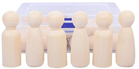 KTHZI 16PCS Wooden Peg Dolls 75MM with storage case, Unifinished People for DIY and Painting, Big Large Nature Plain Figures Craft Art Projects Decoration, Toy Kids. (F-Q-MDWW-75MM)