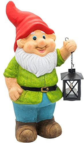 Wichtelstube-Kollektion Gartenzwerg XXL mit Laterne Gartenbeleuchtung Steffen Höhe 43cm Material MGO Gartenwichtel lustig Gartendeko Figuren für außen