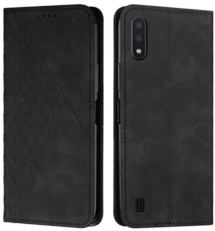 KOUYI Kompatible mit Samsung Galaxy M10 / A10 Hülle, Retro Premium PU Leder Weich TPU Klapphülle Kartenfächer Magnetic Standfunktion Flip Wallet Shockproof Handyhülle (Schwarz)