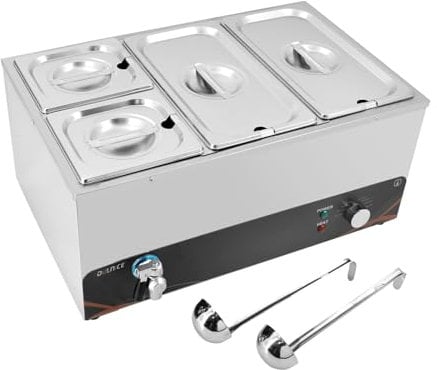 DULNICE Scaldavivande Elettrico bagnomaria Bain Marie Professionale, pomello in Metallo, Acciaio Inossidabile per Buffet con coperchi, con 2 Cucchiaio da Minestra, con Rubinetto (4)