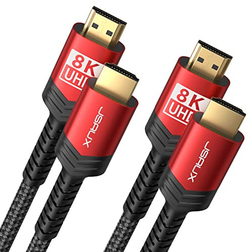 JSAUX Cable HDMI 3 Metros 8K 2 Paquetes, Cable HDMI 2.1 48Gbps Alta Velocidad Cable HDMI, 4K @ 120Hz 144Hz, 8K @ 60Hz, HDCP 2.2 & 2.3, HDR 10, eARC Compatible con PS5 PS4 TV Dolby -Rojo