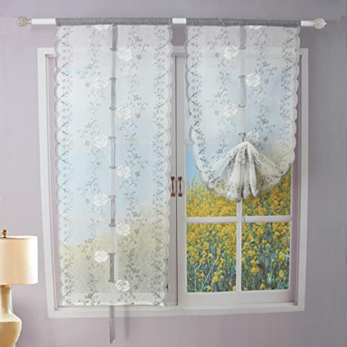 FYJS Tende da cucina fiore ricamate con filato Dolly,Tenda per Soggiorno Camera Balcone Finestra e Interni 2 Pannelli,Grigio,60x240cm
