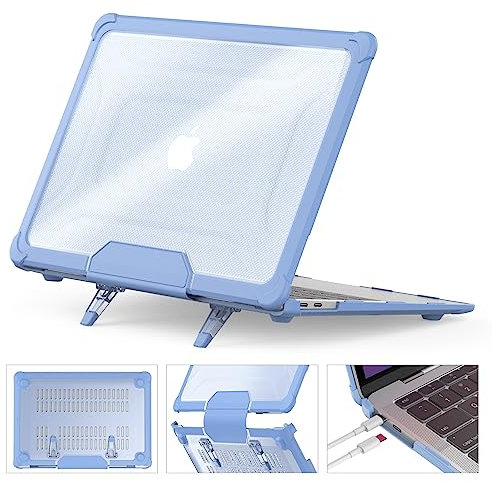 SEYMCY Funda rígida protectora para MacBook Air de 13 pulgadas 2020/2019/2018 con soporte plegable para A2337 M1 A2179 A1932, color azul cielo