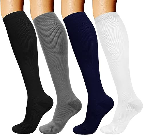 DRESHOW 4 Paar Kompressionsstrümpfe für Damen Herre Stützstrümpfe Kompressionssocken für Flug, Sport, Laufen, Radsport, Krankenschwester