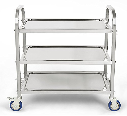 WANZHE Servierwagen – 3 Etagen Servierwagen aus Edelstahl – Restaurantwagen mit Rollen (95 x 55 x 95 cm)